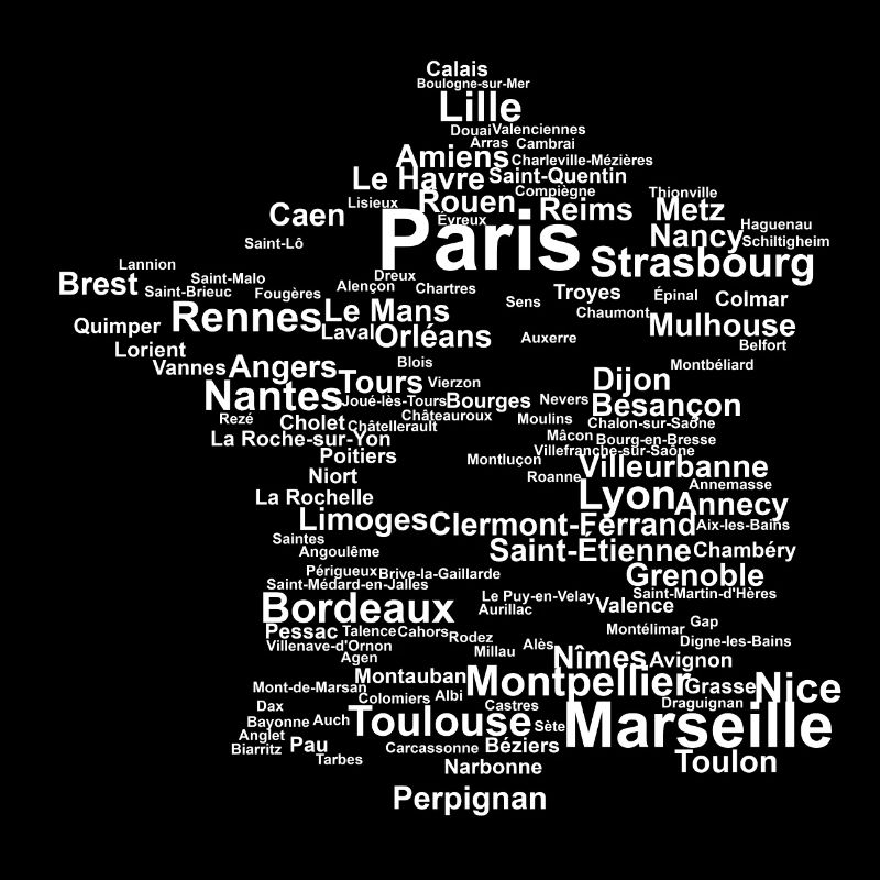 Frankreich-Umriss mit Städten
