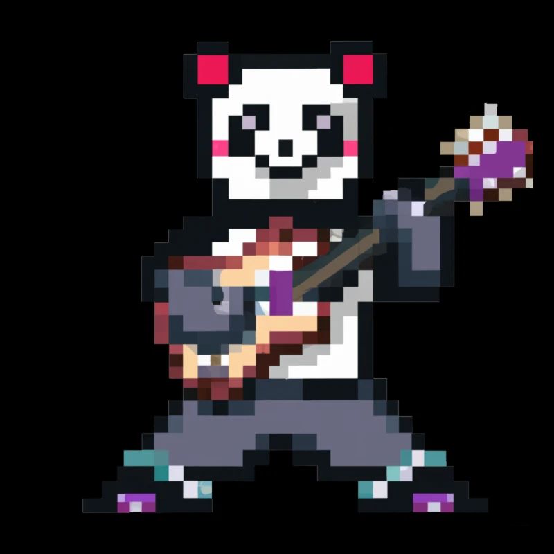 panda playing guitar pixel
