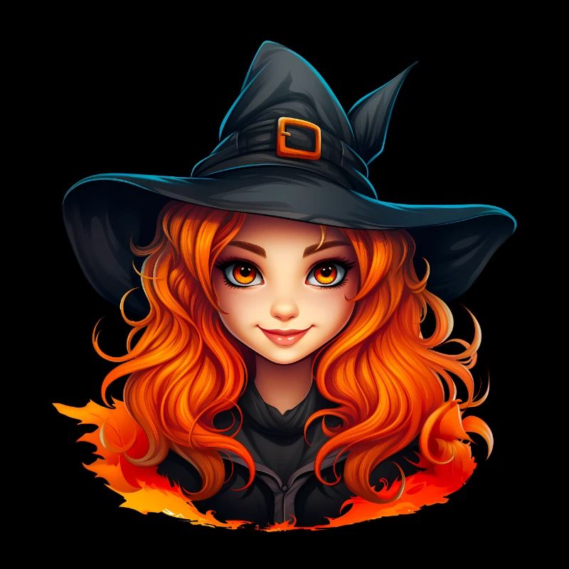Pretty witch with red hair like fire