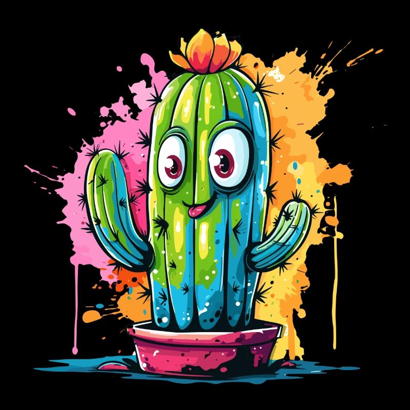 Cactus joyeux avec éclaboussures d’yeux