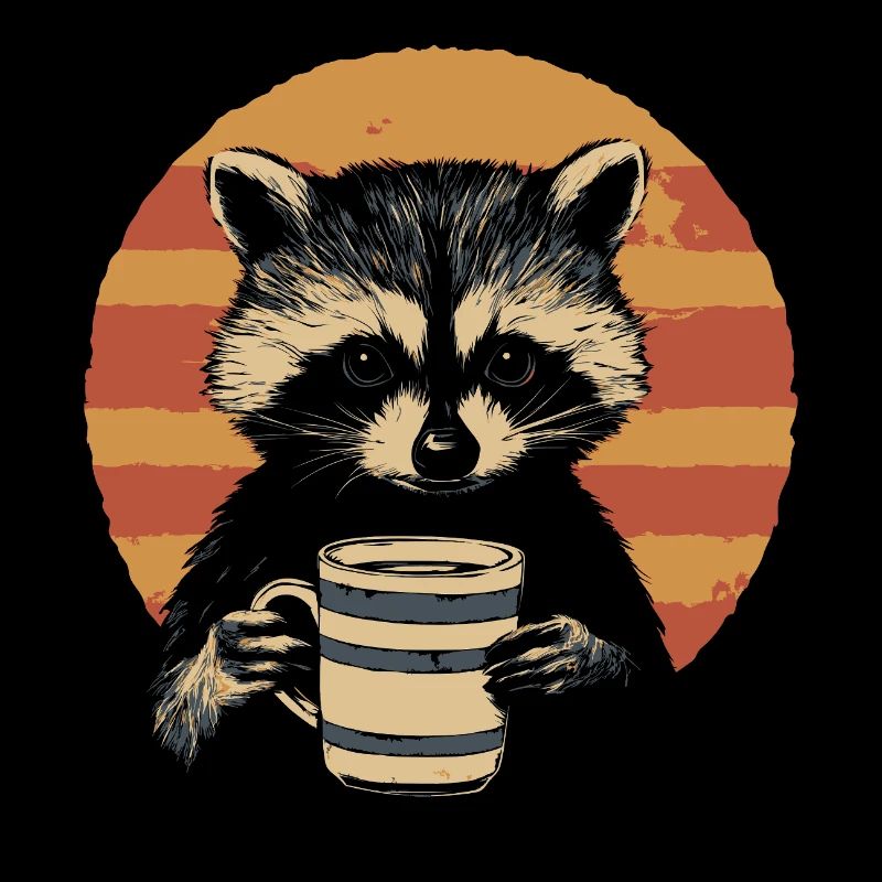raton laveur avec tasse à café Vintage
