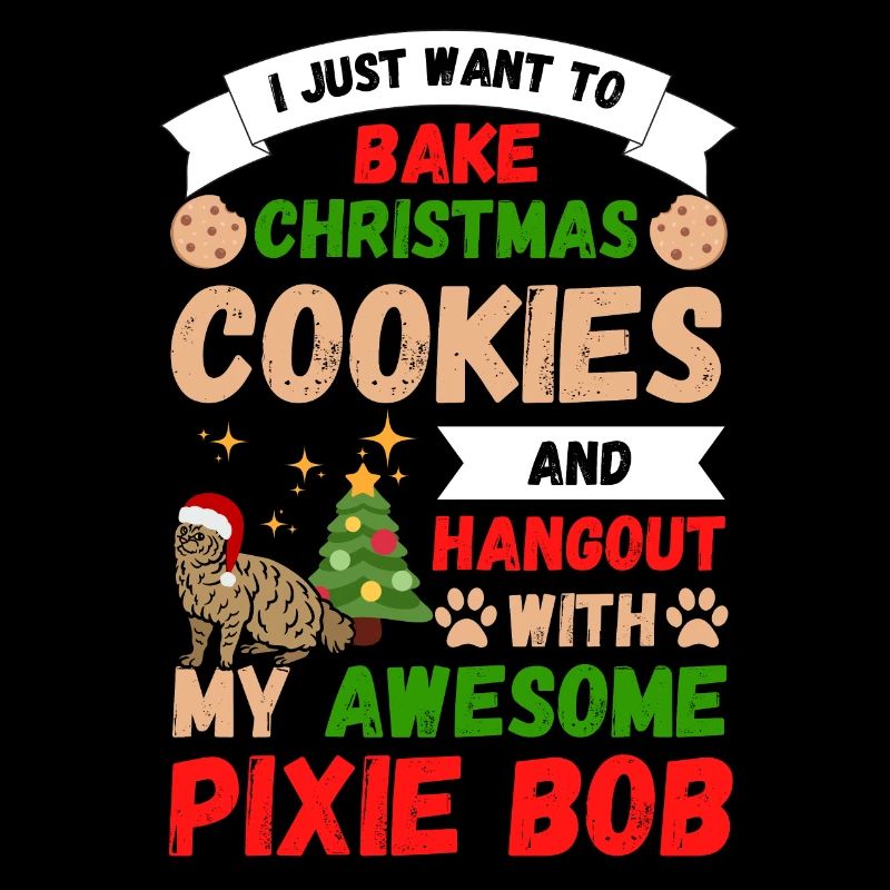 Christmas Pixiebob cat baking cookies with cat