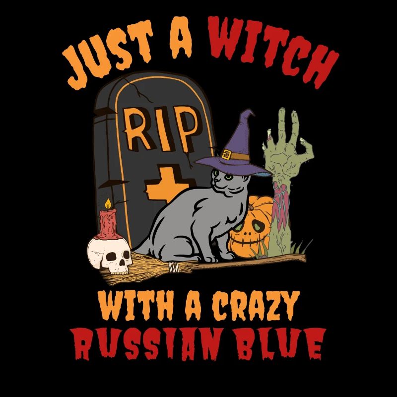 Mignon et effrayant chat d’Halloween bleu russe