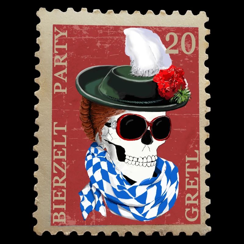 Briefmarke skull bierzelt party gretl