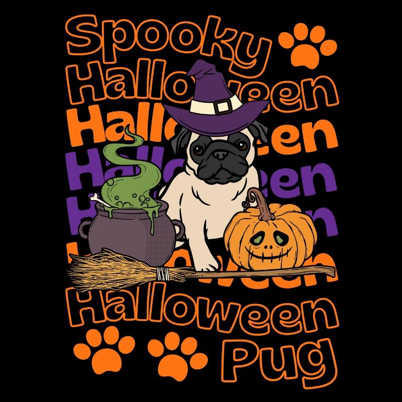 Mops Halloween Hund. Spooky Halloween Pug