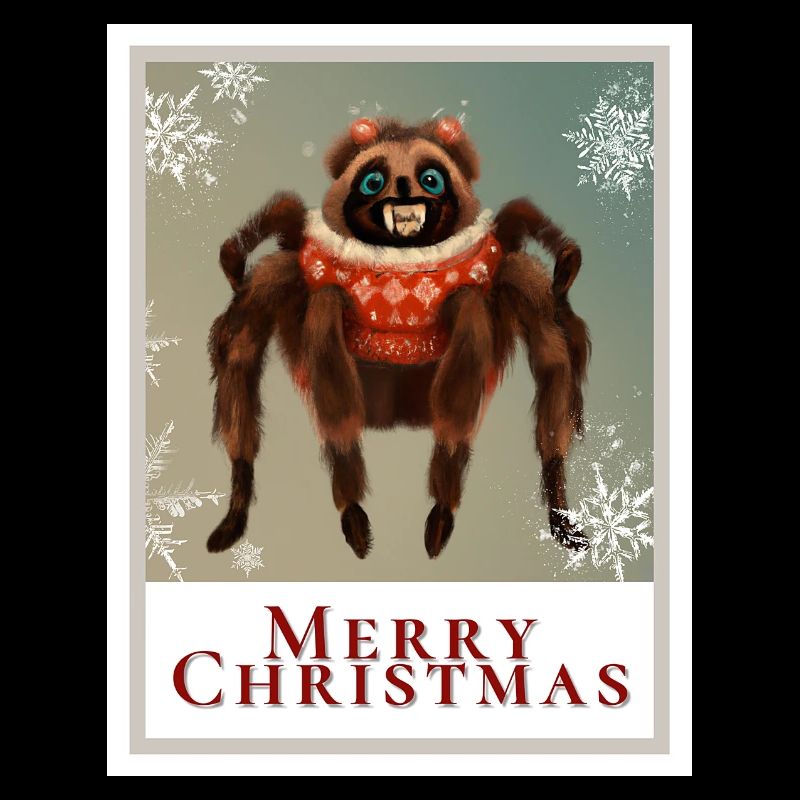 Portrait d’une tarentule dans un pull festif.