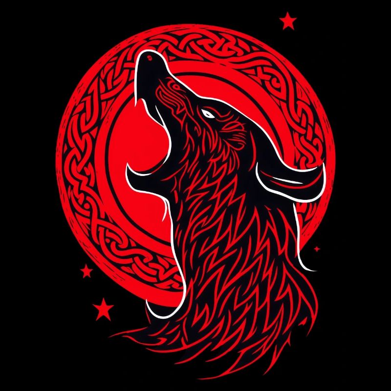 Fenris Wolf hurlant devant la lune