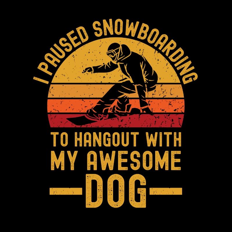 Snowboard et chien rétro vintage