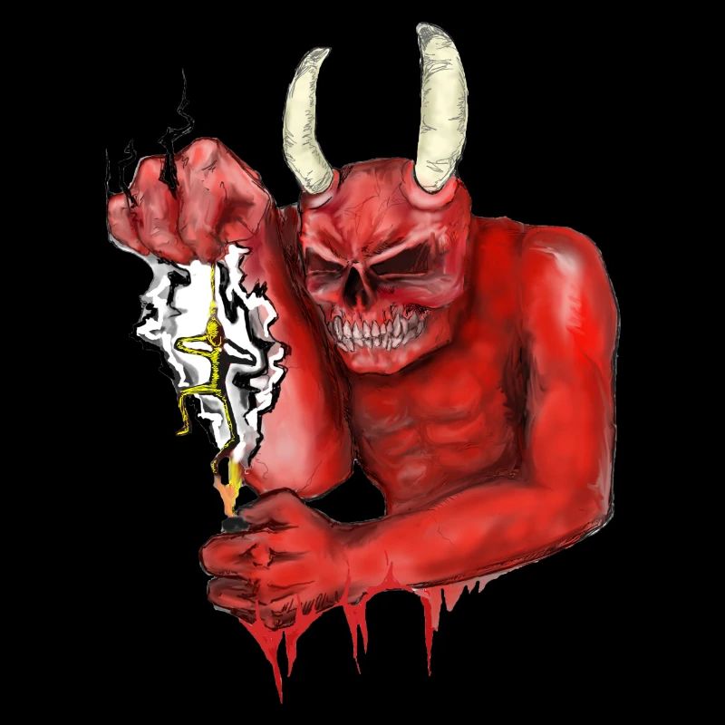 Der Teufel hält einen Menschen in der Hand