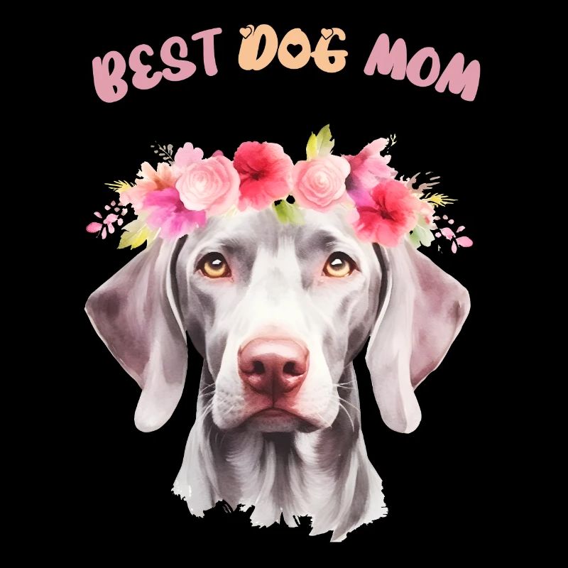 meilleure maman chien - Weimaraner avec couronne de fleurs