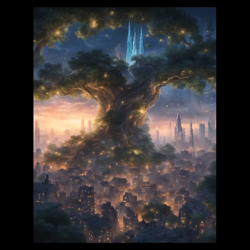 Wunderschöner Elfenbaum mit einem kleinen Dorf