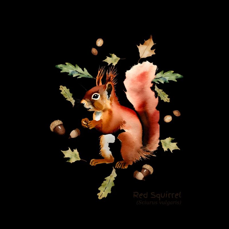 Red Squirrel with name in dark text
