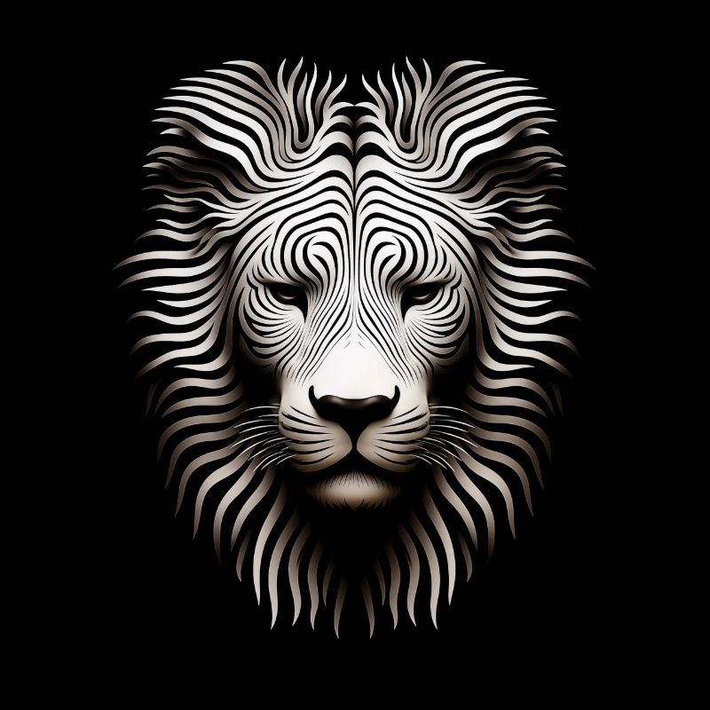 Imposing Op Art Lion Canvas Artwork