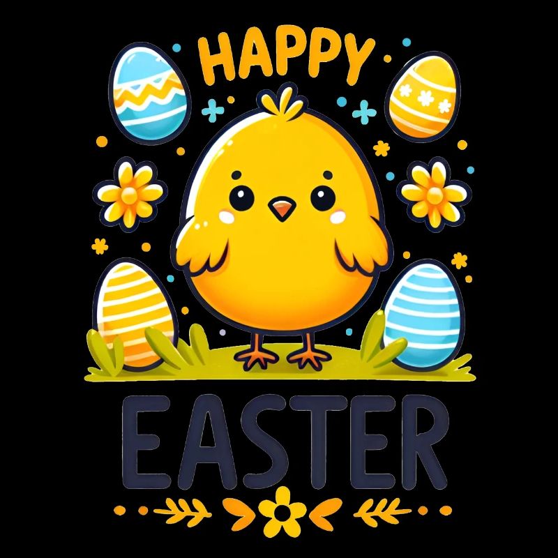 Happy Easter - Cute easter chicken with eggs