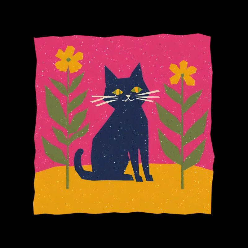 Chat dans le parterre de fleurs