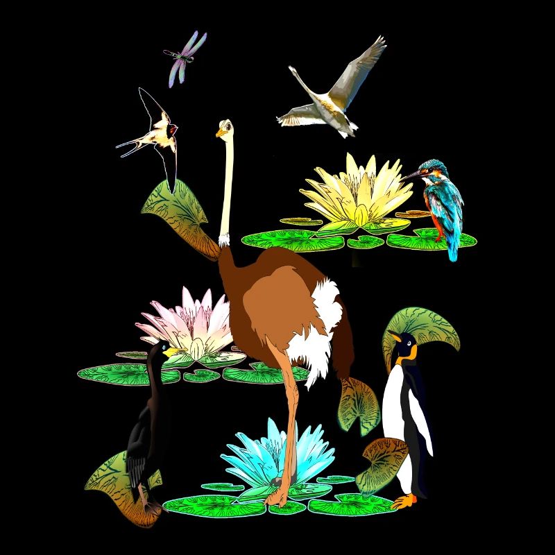 Le monde coloré des oiseaux, des nénuphars, des libellules