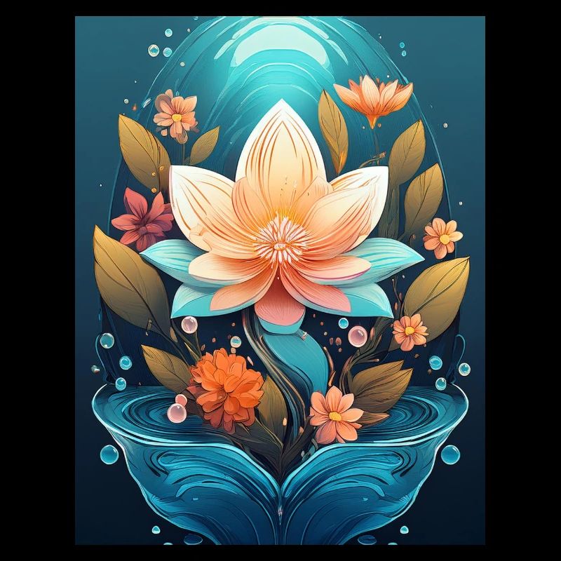 Flower on a navy blue background emerging from the water