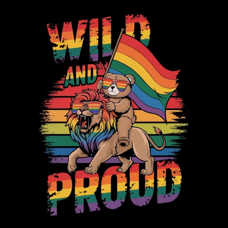 Teddy Bear chevauche le lion LGBTQ drapeau arc-en-ciel