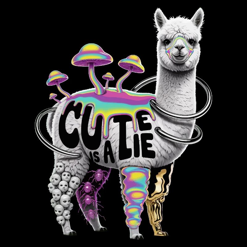 Whimsical Alpaca with Psychedelic Mushrooms