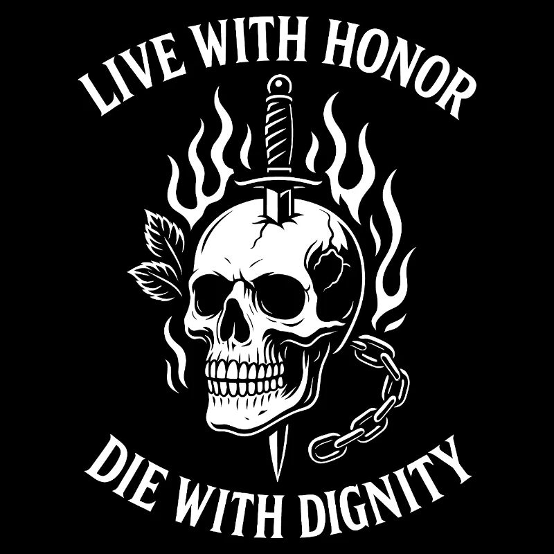 Flammender Schädel mit Schwert der Ehre Lebe mit Ehre