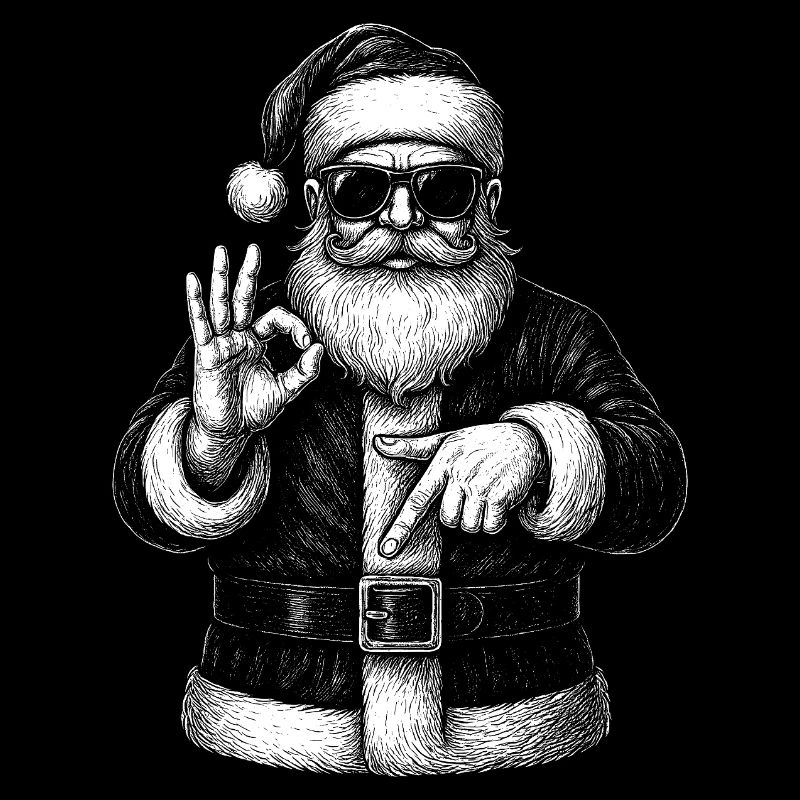 Santa six seven characters Black White