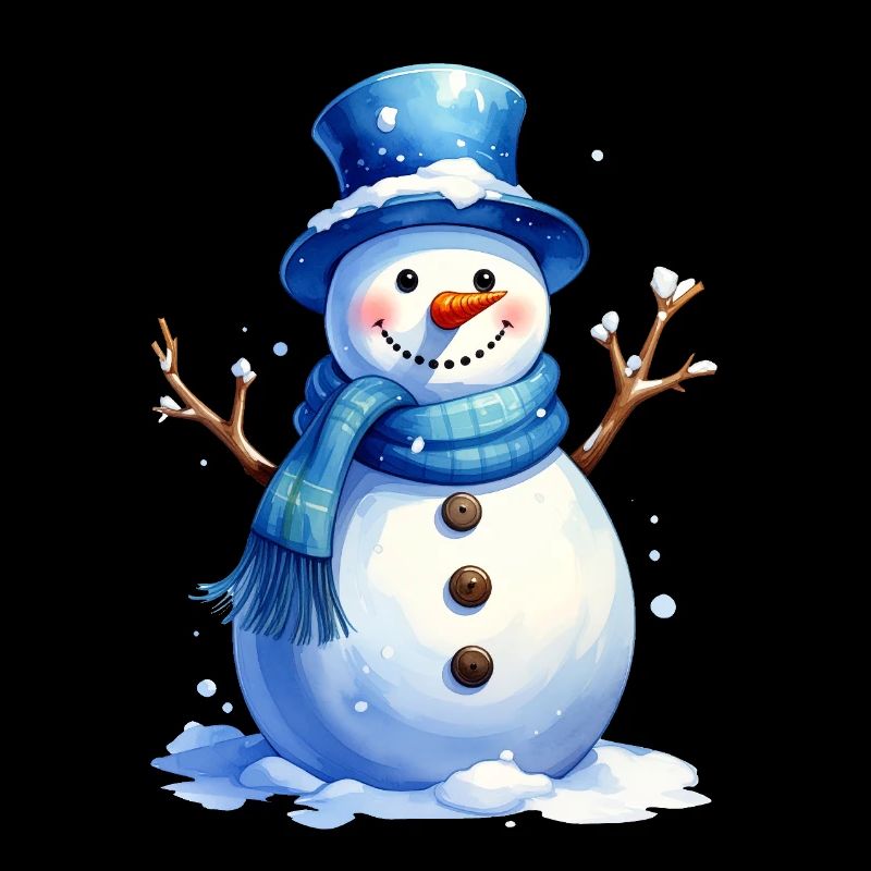 Snowman in winter with blue hat