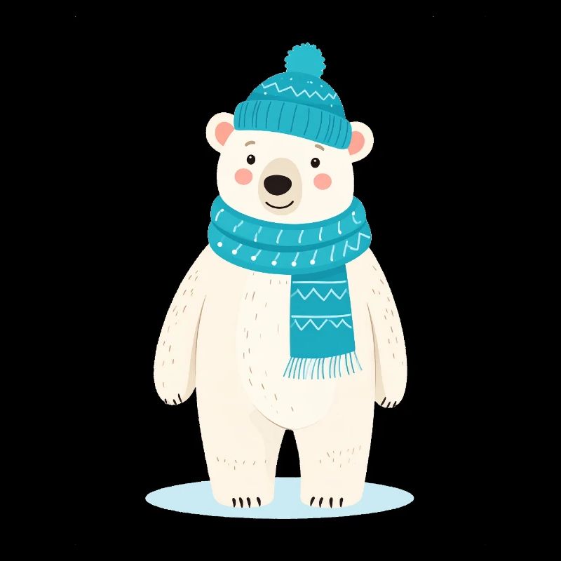 Cute polar bear with hat and scarf
