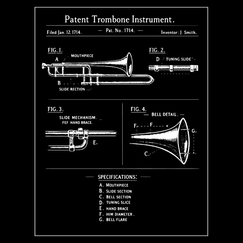 Plan breveté vintage pour trombone
