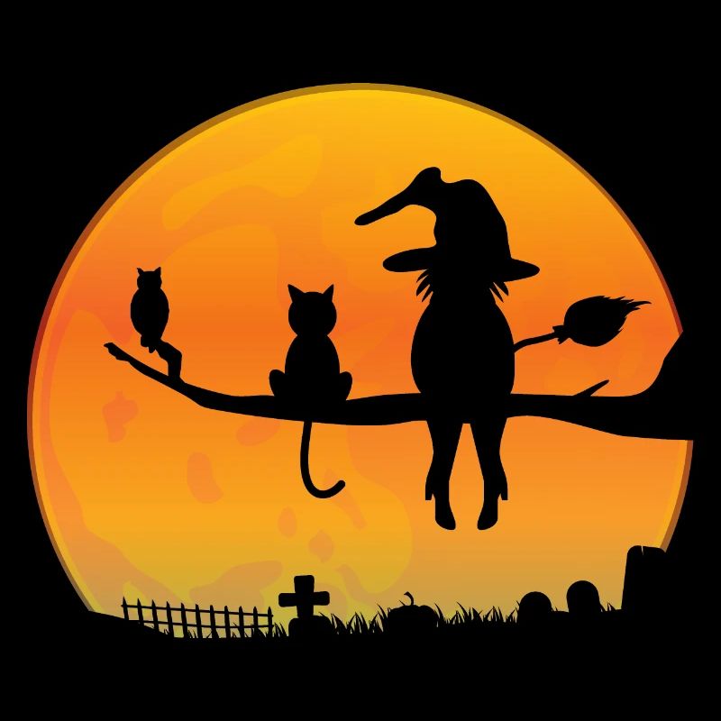 Katze Hexe Eule Vintage Friedhof Halloween
