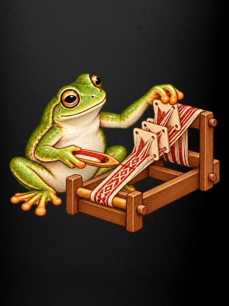 Frosch webt mit Brettchen