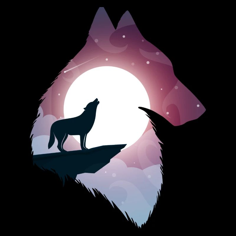 Wolf Vollmond heulen Illustration Geschenk
