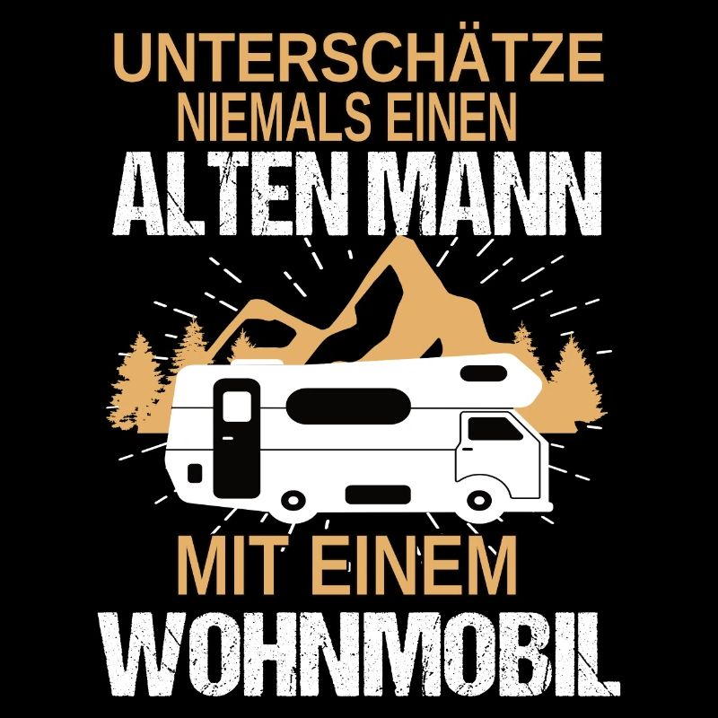 Camping alter Mann mit Wohnmobil