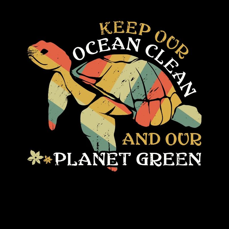 Retro Turtle Save Nature Oceans Day Earth Day