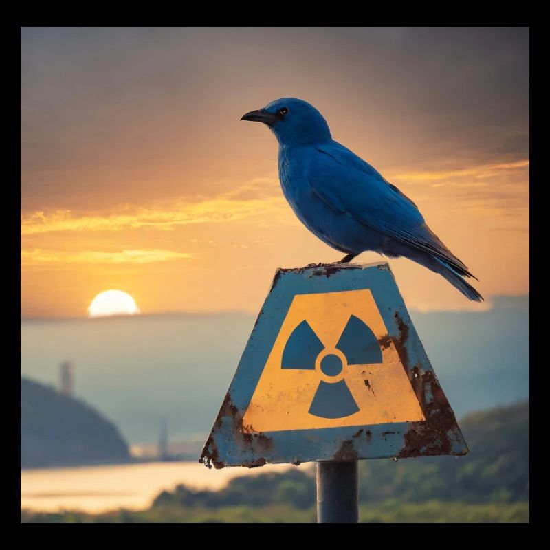 Atomkraftschild mit schöner Landschaft