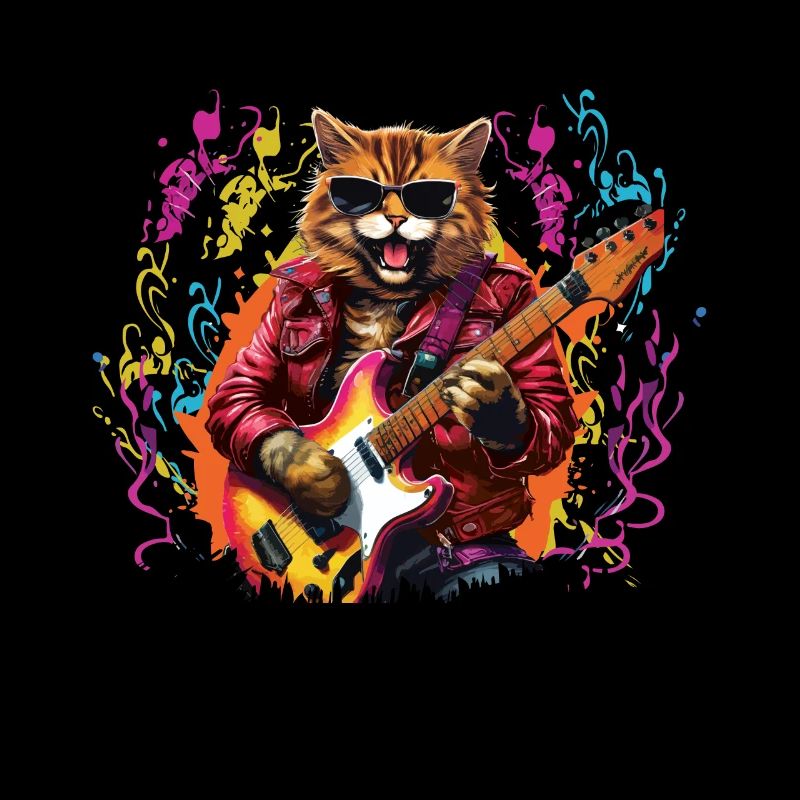 Drôle Chat Joue Guitare Instruments Rock Mignon