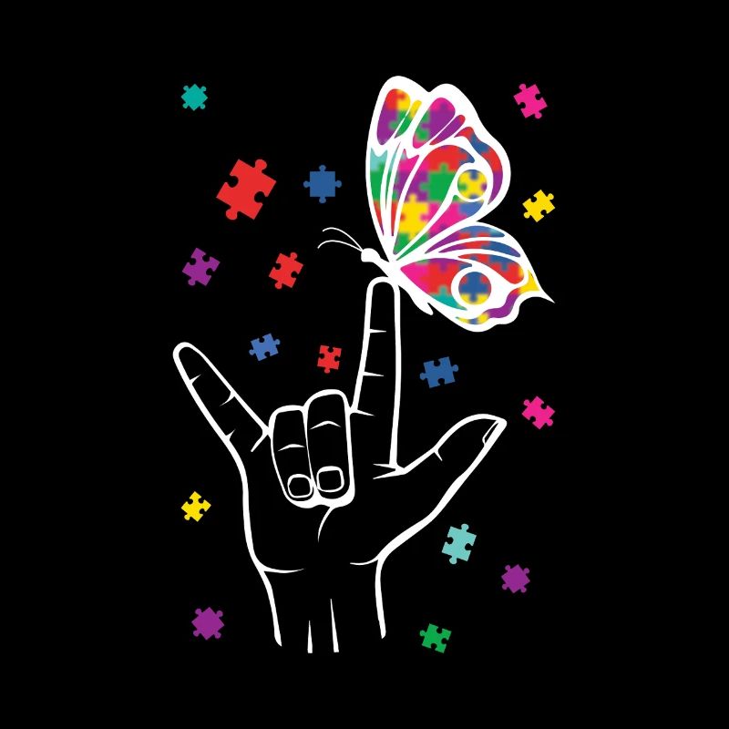 Autisme papillon puzzle signe de la main