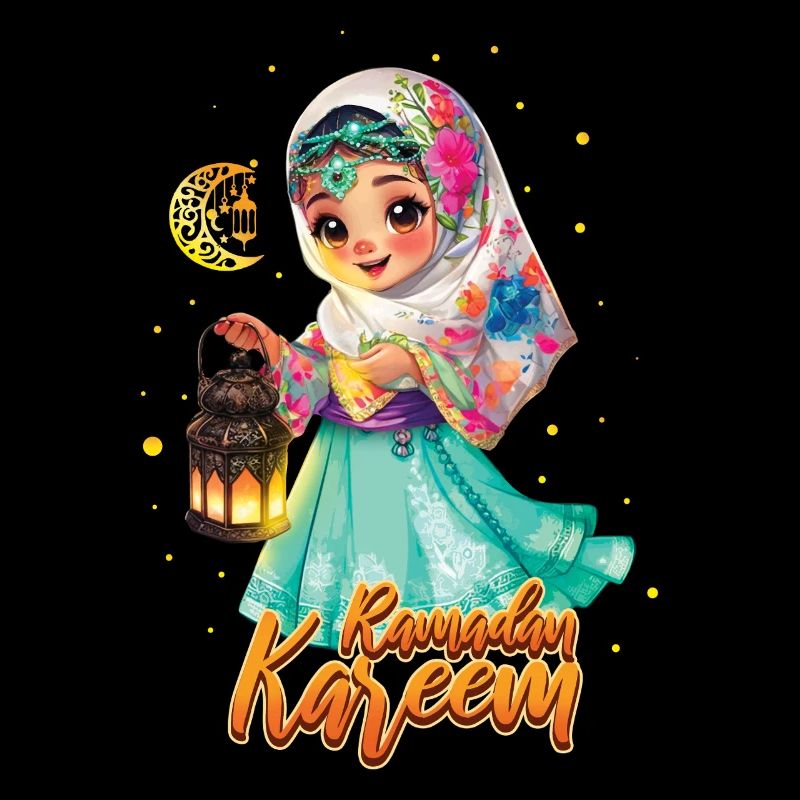 Eid Mubarak Girl with Lantern Ramadan Kareem