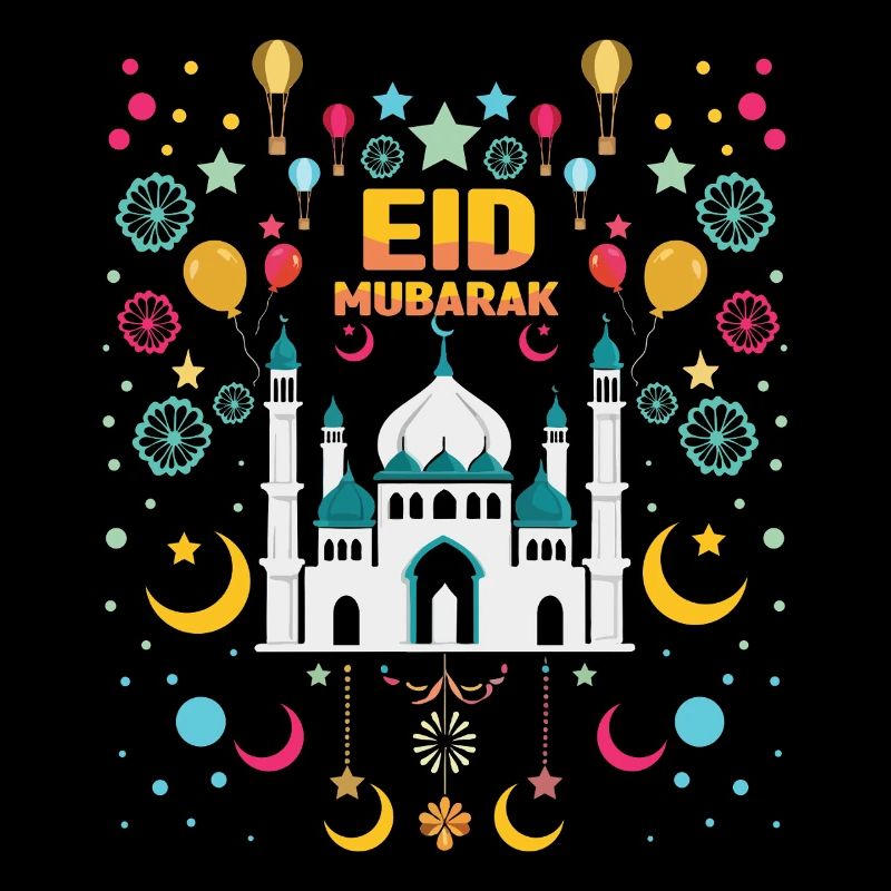 Eid Mubarak Solemn Colorful Mosque