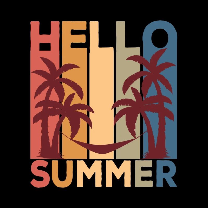 Hello Summer Vintage Palm Trees Hammock Sun Beach