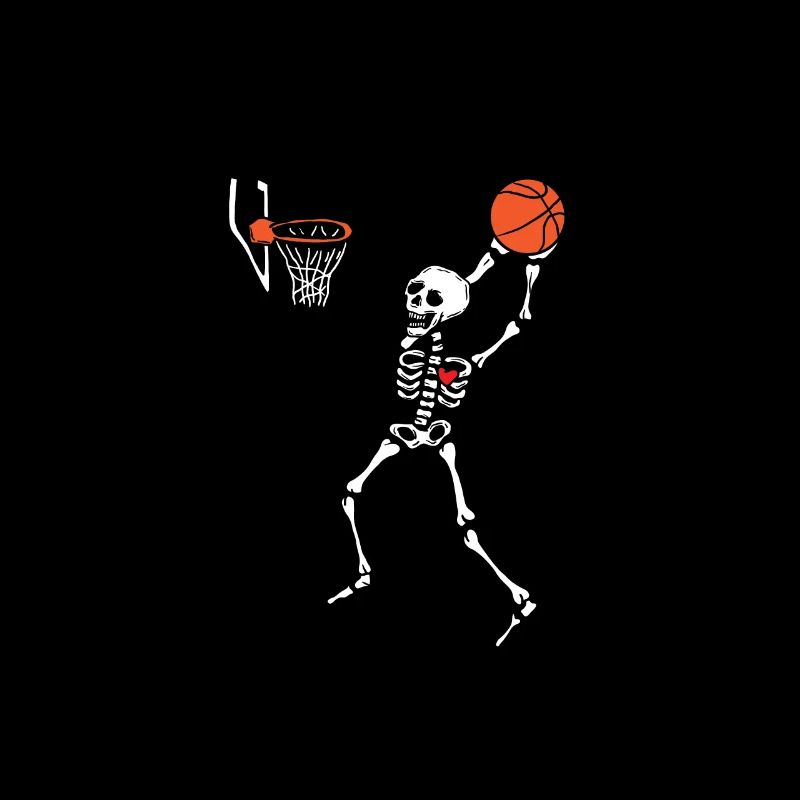 Basketball player skeleton dribbling throw basket