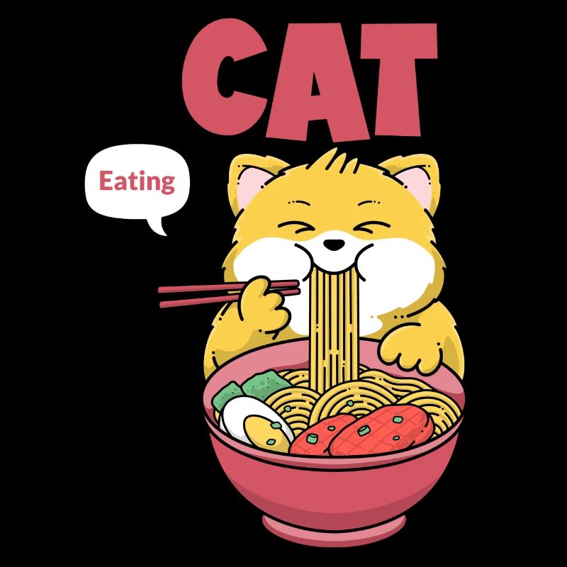 Katze frisst Ramen Spaghetti T-Shirt Geschenk