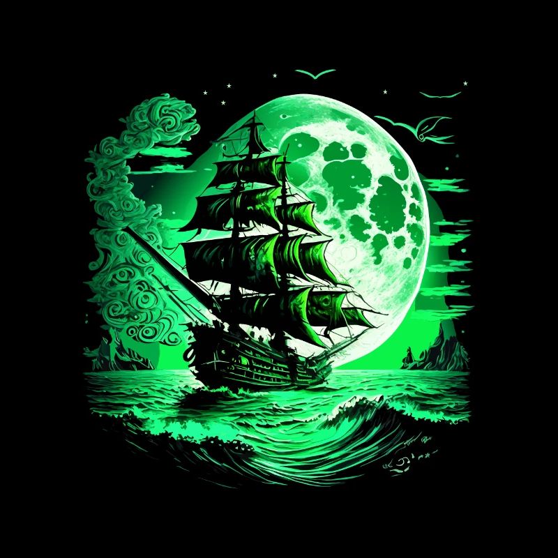 Historic sailing ship at full moon.