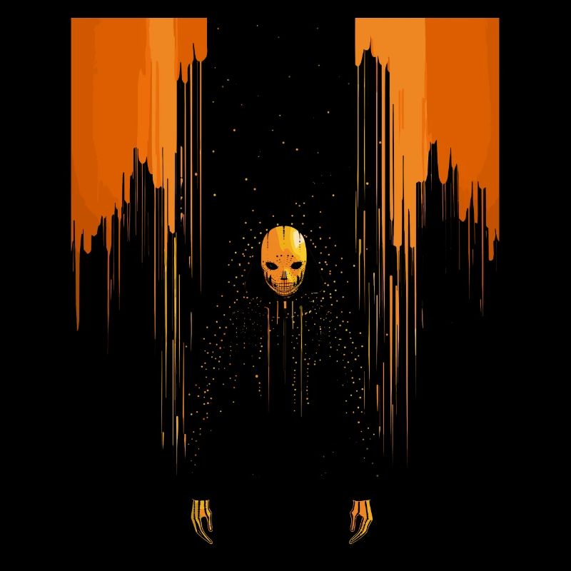 Beängstigender orangefarbener Totenkopfmann mit Umhang