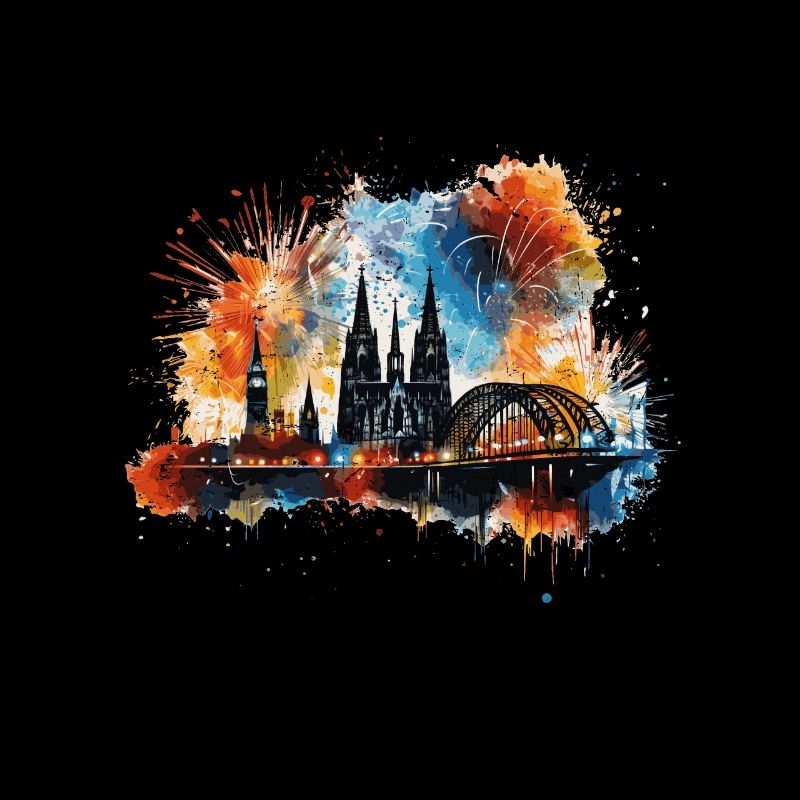 Happy New Year with fireworks in Cologne