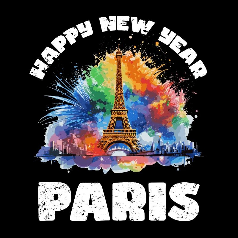 Happy New Year with fireworks in Paris