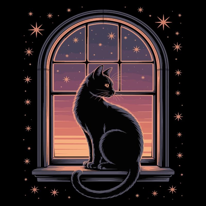 Chat noir étoile regardant à la fenêtre