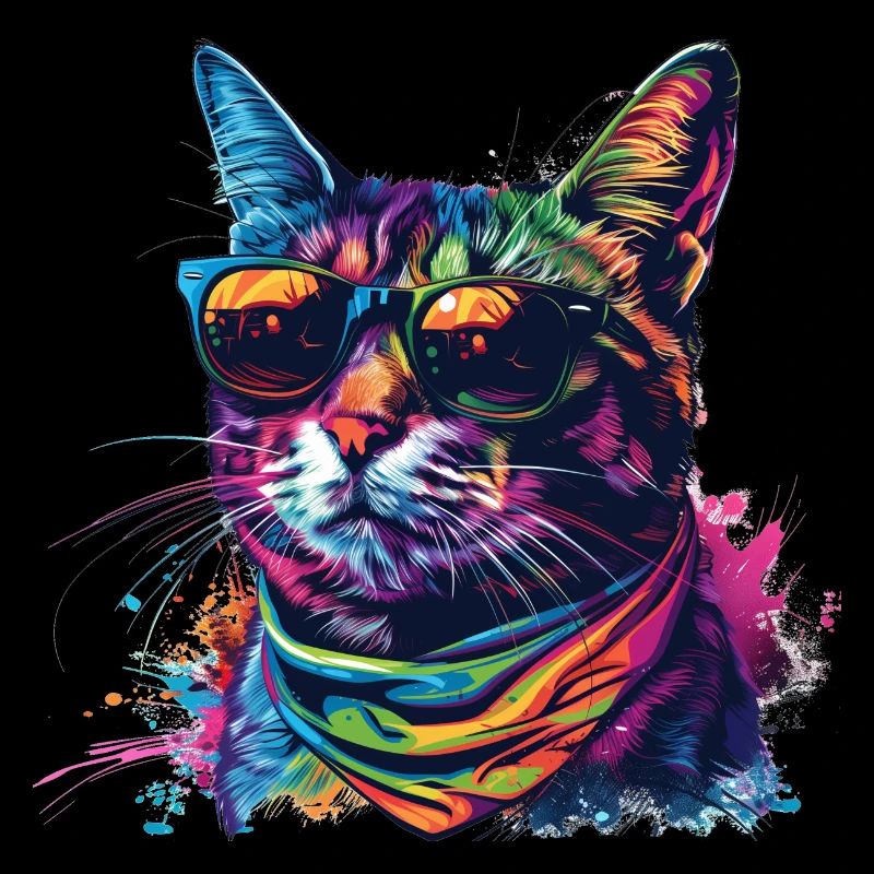Regenbogen Graffiti Katze mit Sonnenbrille