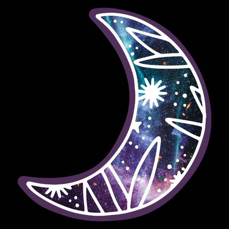 Cute Magical Half Moon Doodle with Galaxy Stars