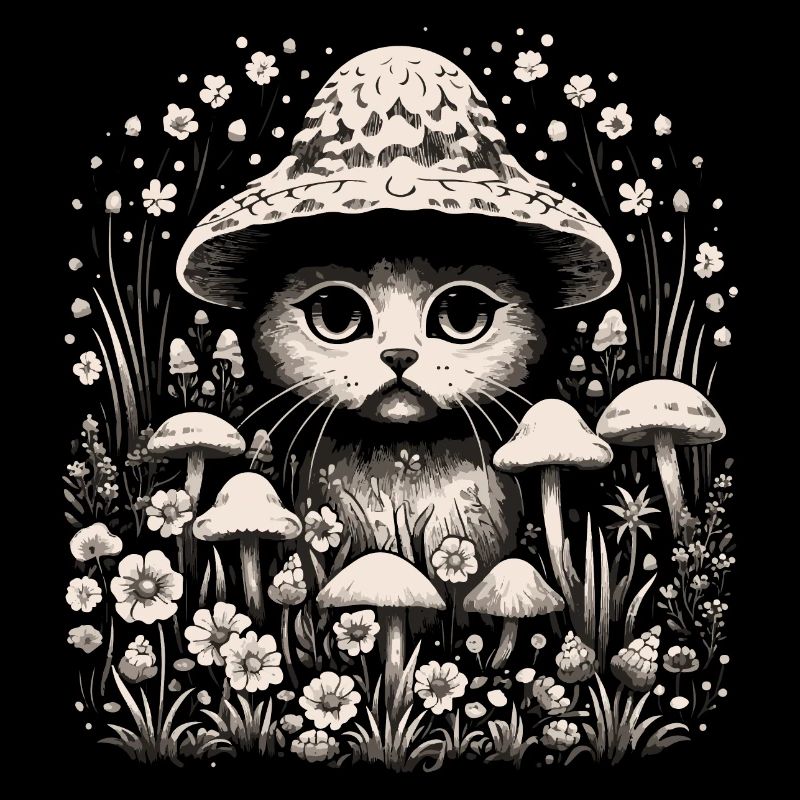 Chat, cottagecore, champignons