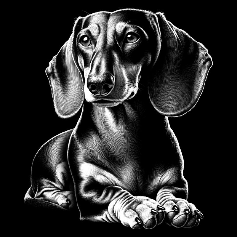 Cute Dachshund in Lying Pose in Drawing Style